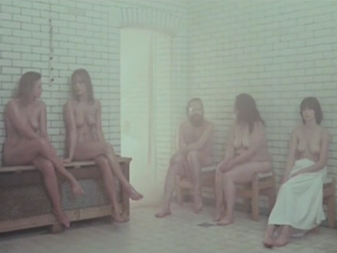 A father with son visit public sauna with nude women
